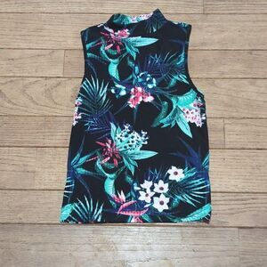 Juniors Eye Candy black tropical print ribbed sleeveless shirt size small